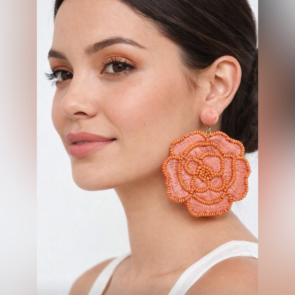 Flower Beaded Earrings - Picture 3 of 4